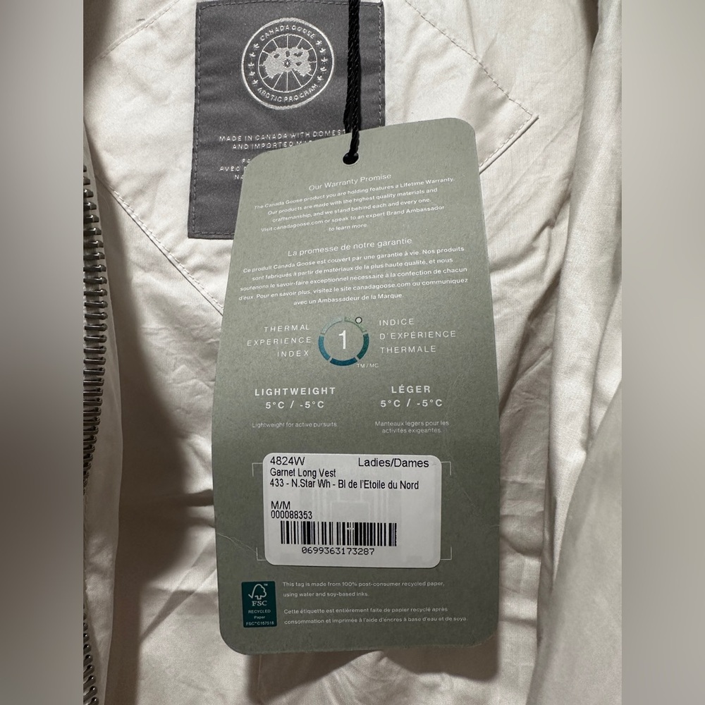 NWT New CANADA GOOSE Garnet Long Padded Down Vest In White Size Medium - Picture 5 of 8